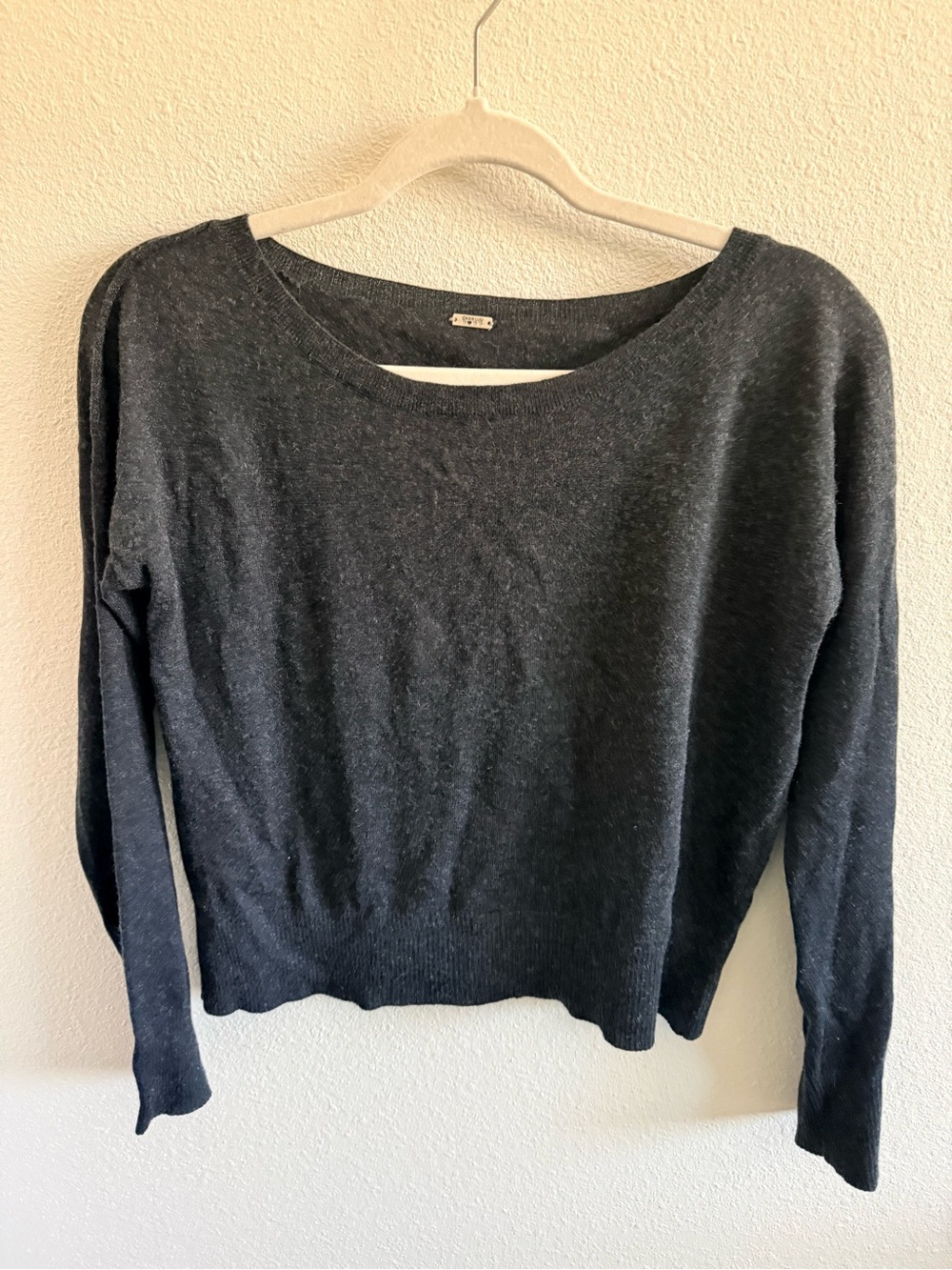 Chan Luu Dark Gray Scoop Neck Cropped Cashmere-Silk blend Sweater